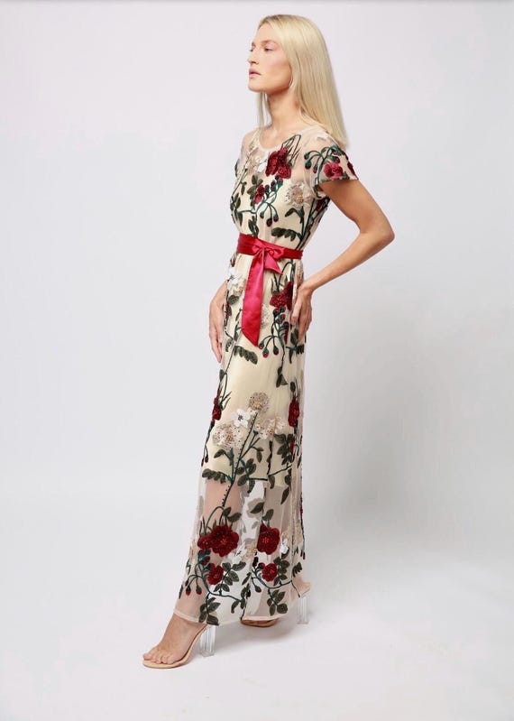 Roses Embroidered Maxi Dress