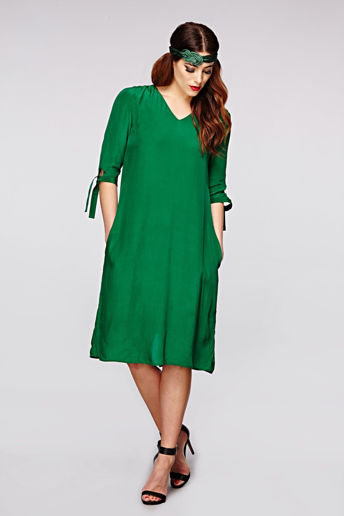 SILK GREEN DRESS Occasion Dress Mid Length Dress. Etsy UK