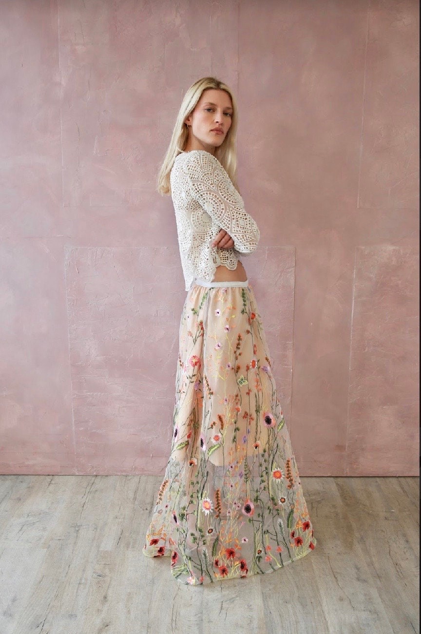 Embroidered Skirt Etsy