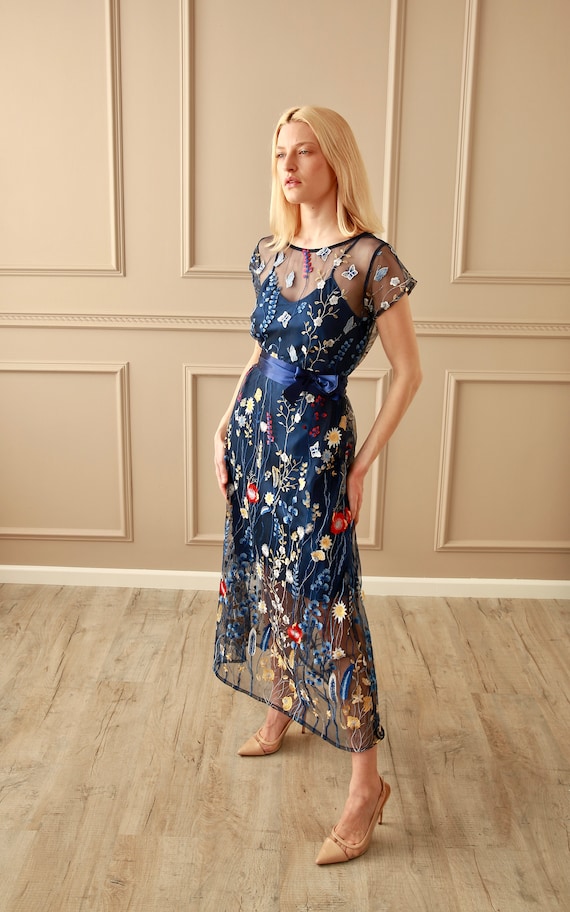 Dreamy Sheer Overlay Ocean Blue Dress Dreamy Sheer Overlay Ocean Blue Dress