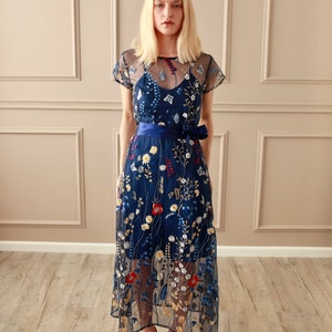 Blue Embroidery Dress image 4