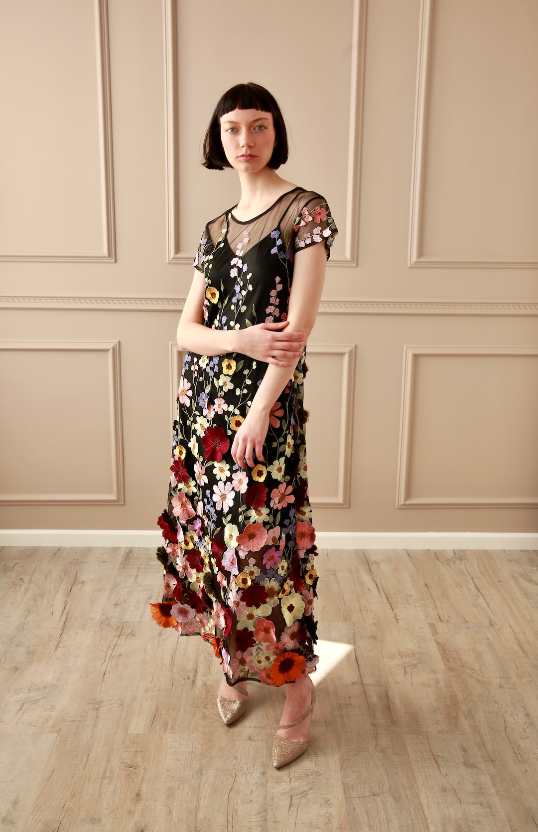 A Floral Embroidery Gown - Etsy