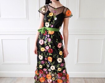 black colourful embroidered dress