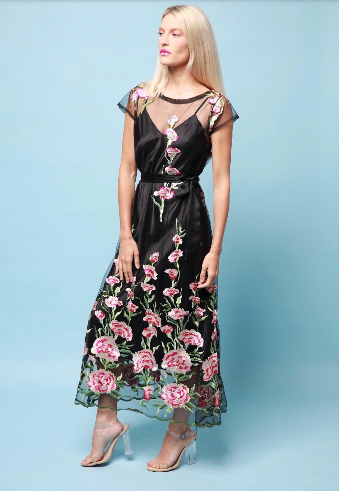 embroidered midi dress uk Baltic Born Womens Lotte Embroidered Midi Dress | Emerald