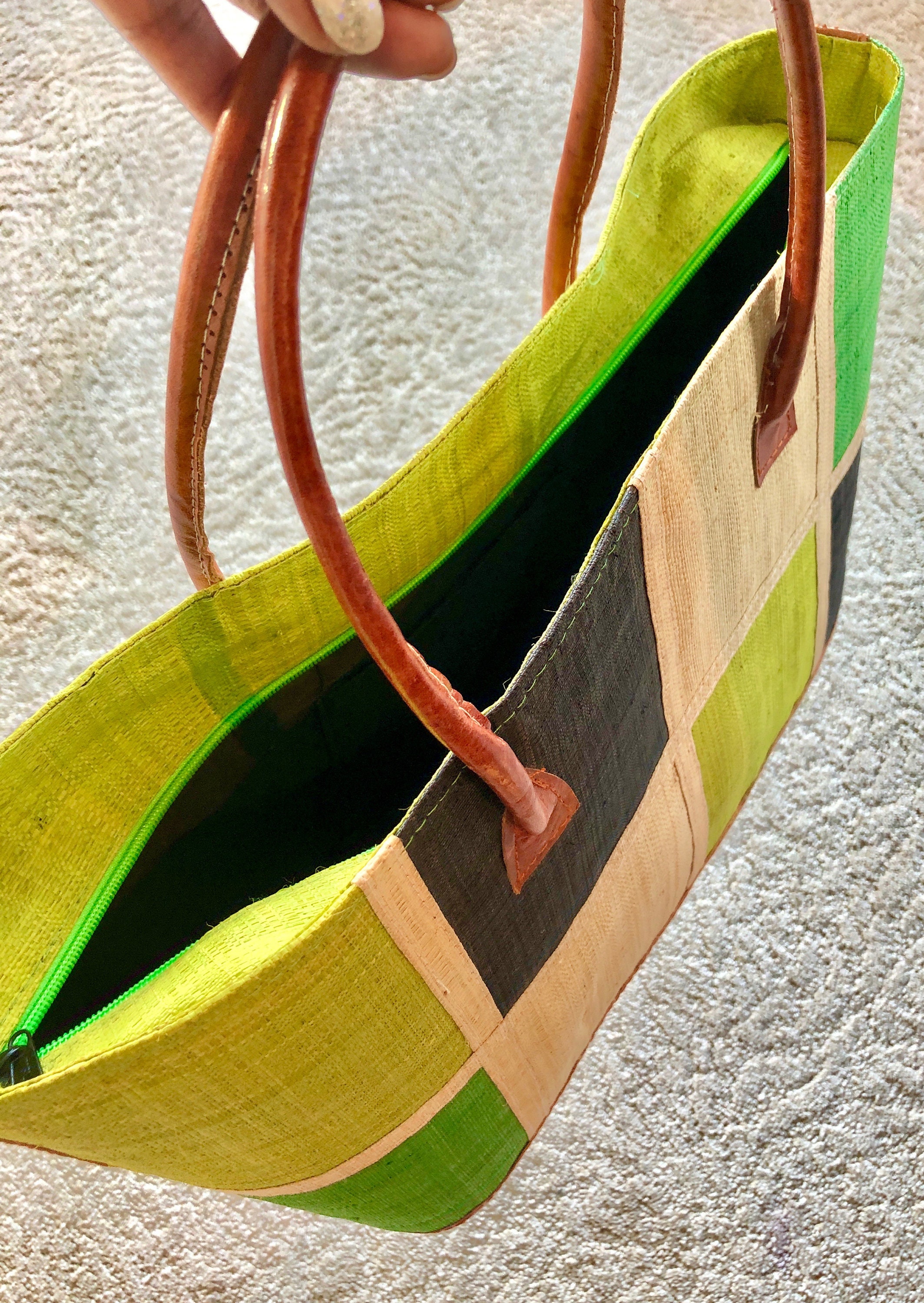 Shades of Greens Beach or Shopping Basket Natural Raffia Etsy