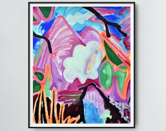 暗闇で光るマーメイドアクリル画、満月と星、12x16インチの額入り