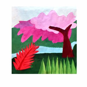 Pink Tree - Original Painting | Abstract Art | Acrylic on Paper | Contemporary Artwork | 63x65cm | Abstract Painting | Christmas Gift UK
