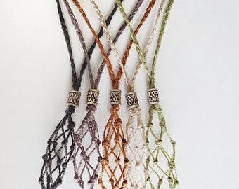 Handmade Macrame Crystal Holder Pouch Necklace *NEW COLOR ADDED*