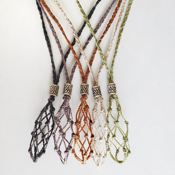 Handmade Macrame Crystal Holder Pouch Necklace *NEW COLOR ADDED*