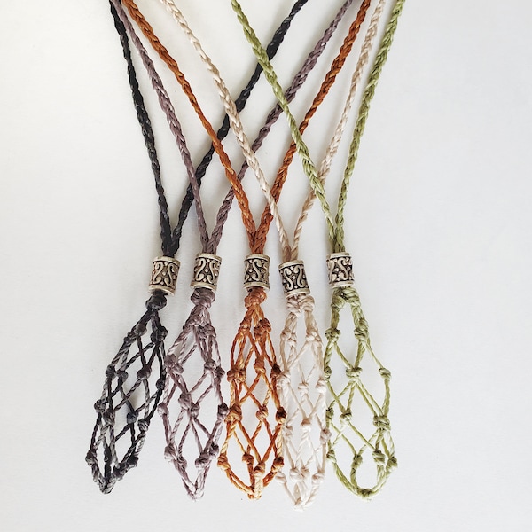 Handmade Macrame Crystal Holder Pouch Necklace