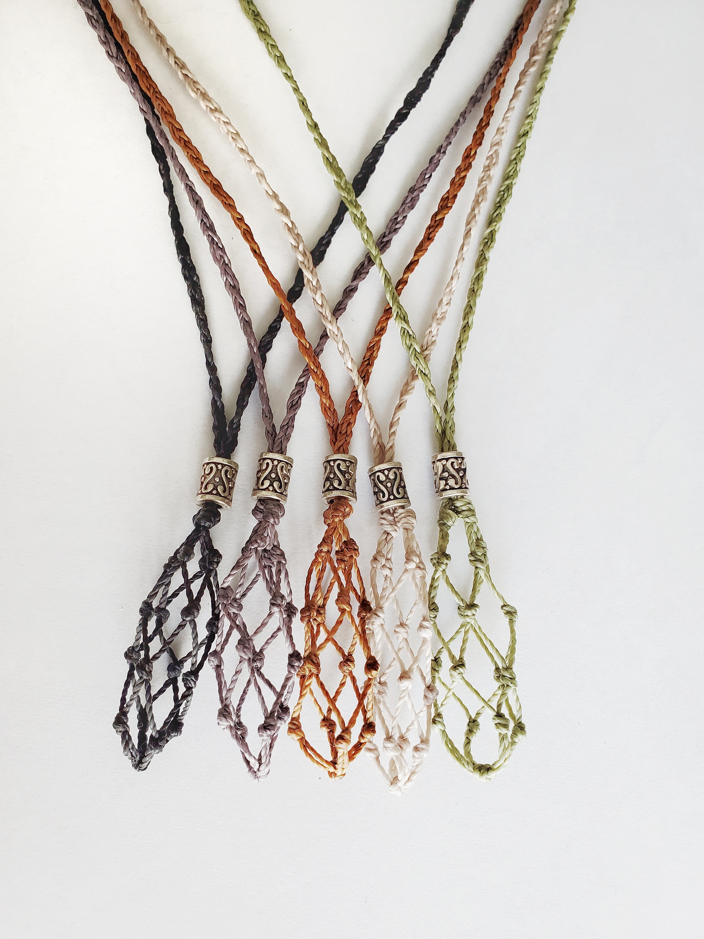 201 Stainless Steel Macrame Pouch Empty Stone Holder Necklace Making with 304 Stainless Steel Chains, Stainless Steel Color, 18.03