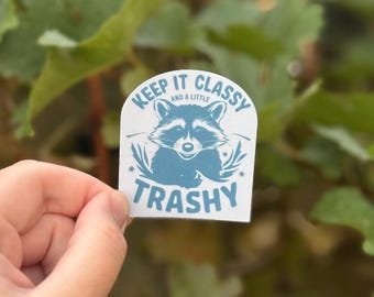 Keep It Classy And A Little Trashy - Wasserfester Aufkleber - Lustiger Meme Aufkleber - Wasserflaschen Aufkleber - Waschbär Aufkleber - Kindle Aufkleber