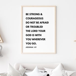 Joshua 1:9 Print, Be Strong and Courageous Bible Verse Quote, Boy Nursery Wall Art, Inspirational Quotes