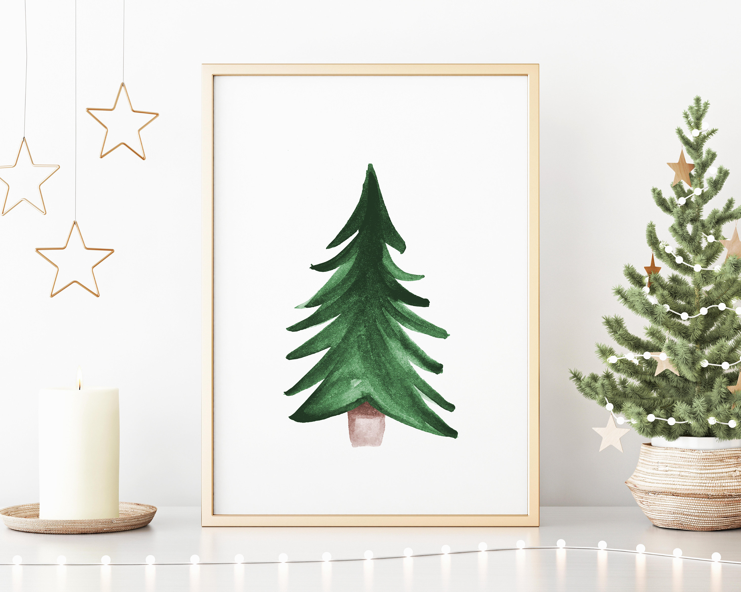 Christmas Tree Art Print Printable Holiday Décor Watercolor | Etsy
