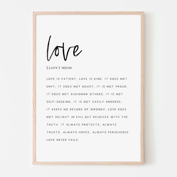 Love Definition Printable Art, Love Definition Sign, 1 Corinthians 13 Love Bible Verse, Home Wall Art, Romantic Décor, Love Quote Printable