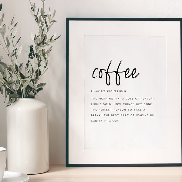 Coffee Definition Print, Home Printable Art, Coffee Bar Sign, Kitchen Wall Art, Coffee Lovers Gift