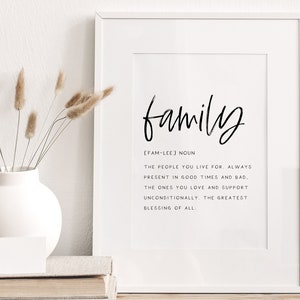 Arte imprimível de definição de família, impressão de citações de família, arte de parede de sala de estar, decoração de entrada, impressão de arte de parede de família