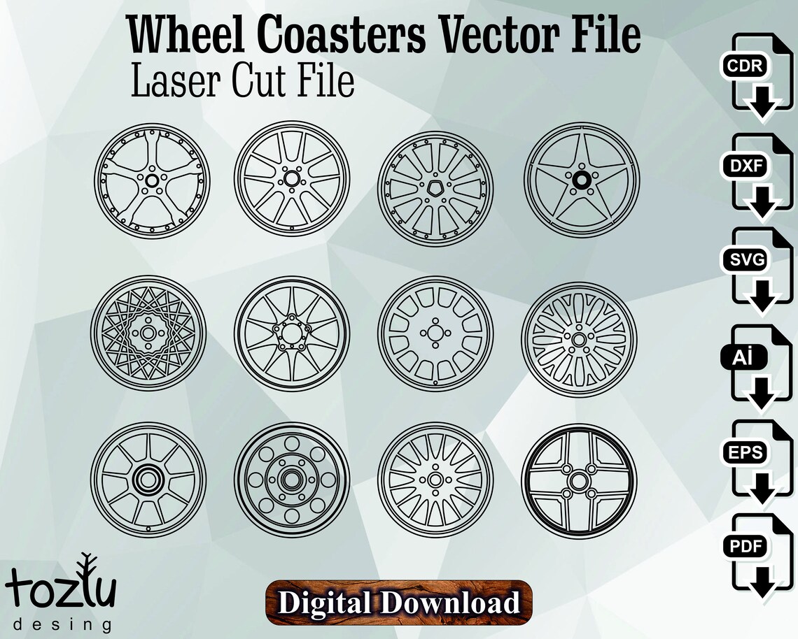 Custom Coaster Vector Design Vector Laser Cut 12pcs Wheel Coasters Vector File Svg Cdr Dxf - Etsy