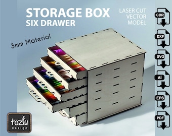 Laser Cut Storage Box with Drawers 3mm Glowforge Svg Dxf Pdf Ai Cdr Vector File Digital INSTANT DOWNLOAD