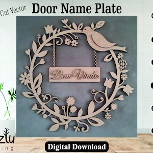 Wooden Door Name Plate Laser Cut Vector File