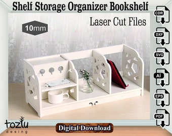 Laser Cut Wooden Shelf Storage Organizer Bookshelf Vector File Svg Cdr Dxf