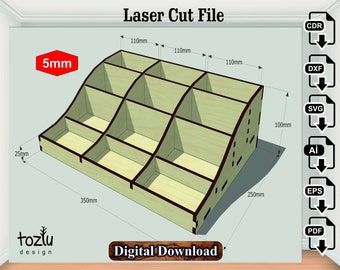 Wooden Organizer Laser Cut desktop organizer vector file svg dxf cdr ai pdf eps