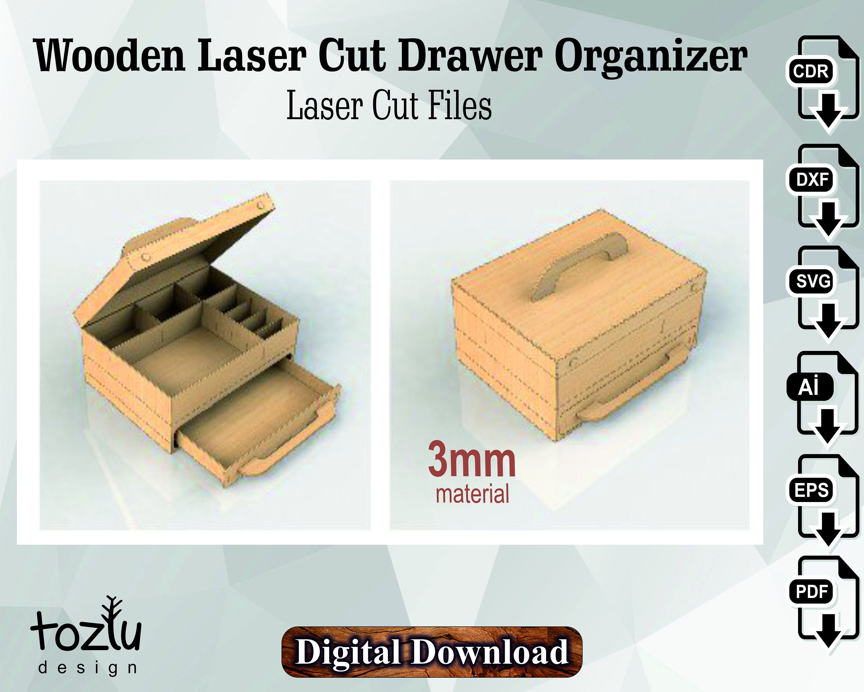 Laser Cut Organizer Svg File Glowforge Organizer Svg Organizer Storage Svg Cricut  Organizer Vector Laser Cut Template Organizer Dxf File 3mm 