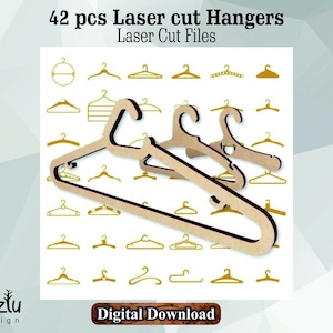 Pacchetto di 42 grucce in formato SVG, gruccia per abiti in formato SVG, gruccia per sposa in formato DXF, silhouette di gruccia in formato SVG, gruccia in legno in formato SVG, taglio laser in formato SVG