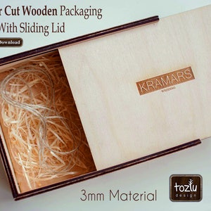 Laser Cut File Wooden Packaging Box With Sliding Lid Svg Cdr Dxf Ai Pdf formats Glowforge Files - Instant Download