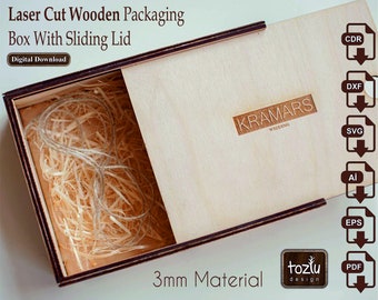Laser Cut File Wooden Packaging Box With Sliding Lid Svg Cdr Dxf Ai Pdf formats Glowforge Files - Instant Download