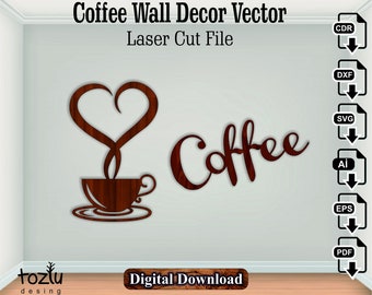 Lasergesneden koffie wanddecoratie wanddecoratie Vector bestand Cdr Dxf Svg