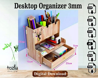 Wooden Desktop Organizer Laser Cut File 3mm