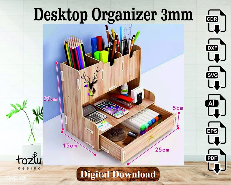 Wooden Desktop Organizer Laser Cut File 3mm Etsy
