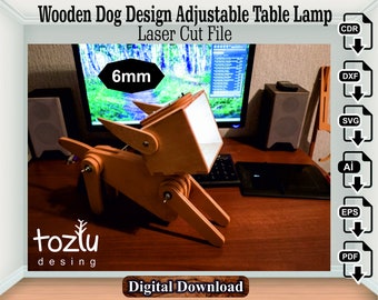 ミニマリストレーザーカット木製犬用ランプベクターファイル SVG CDR DXF