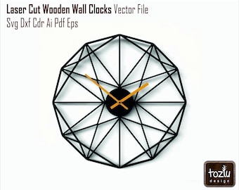 Laser Cut Wooden Geometric Wall Clock, Vector Files (Digital Download)