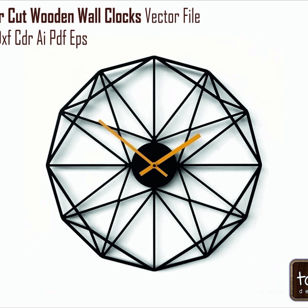 Laser Cut Wooden Geometric Wall Clock, Glowforge Clock, Cricut Clock, Svg Dxf Pdf Ai Cdr Vector File Digital INSTANT DOWNLOAD