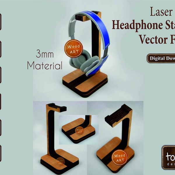 Laser Cut Headphone Stand Vector Glowforge Svg Dxf Pdf Ai Cdr Vector File Digital INSTANT DOWNLOAD