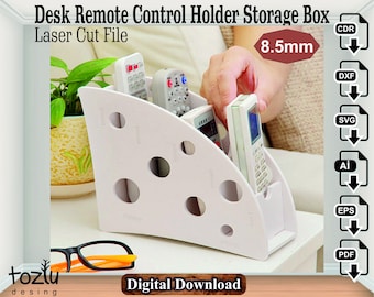 Laser Cut Desk Remote Control Holder Storage Box Vector File Svg Cdr Dxf