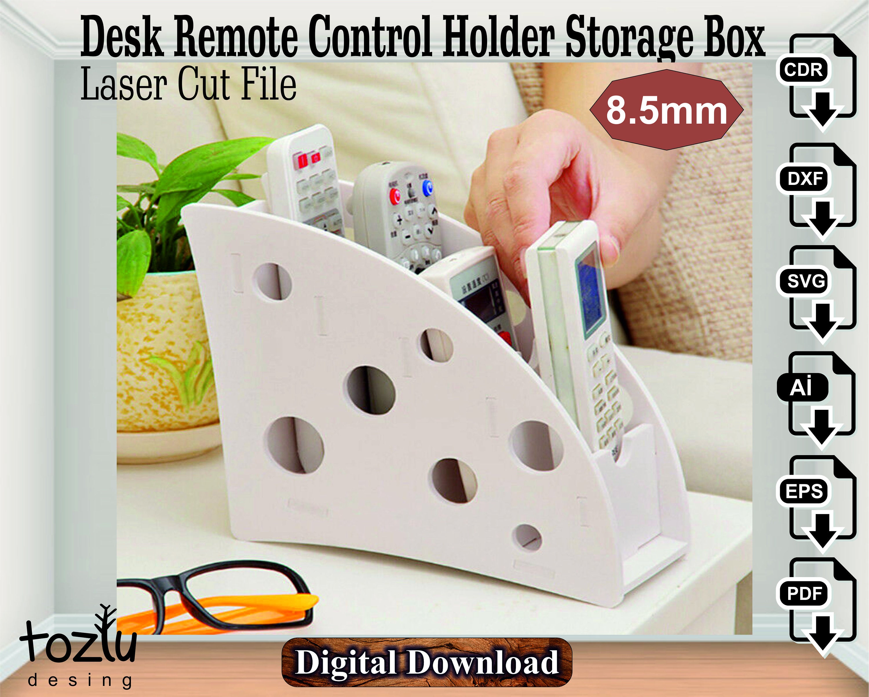 Laser Cut Desk Remote Control Holder Storage Box Vector File Etsy