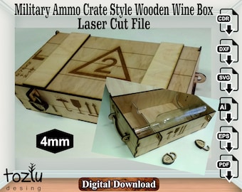 4mm Military Ammo Crate Style Laser Cut Wooden Wine Box Svg Cdr Dxf