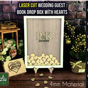 Laser Cut Wedding Guest Book Drop Box With Hearts Glowforge Svg Dxf Pdf Ai Cdr Vector File Digital INSTANT DOWNLOAD