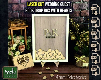 Laser Cut Wedding Guest Book Drop Box with Hearts (Digital File)