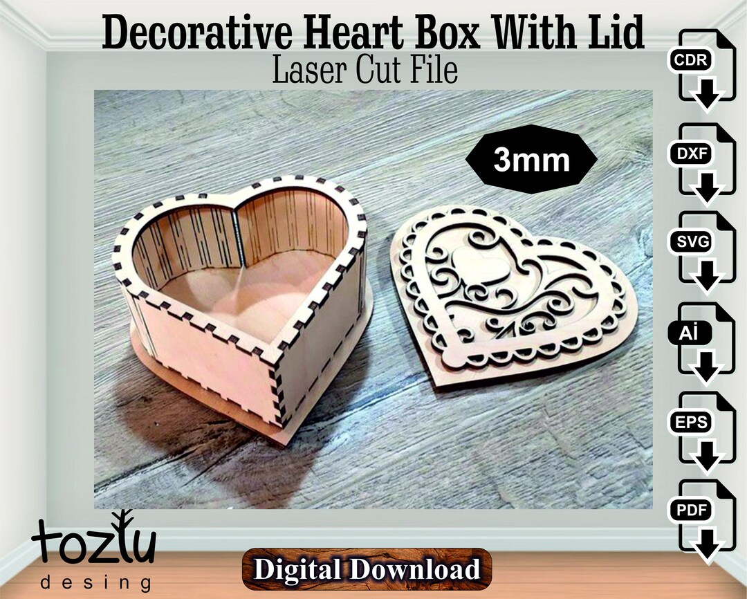 Decorative Heart Box With Lid Laser Cut Vector File Svg Cdr Dxf - Etsy