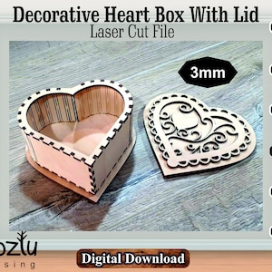 Decorative Heart Box With Lid Laser Cut Vector File Svg Cdr Dxf