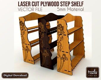 Laser Cut Plywood Step Shelf, Floral Design (Digital Download)