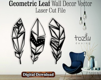 Décoration murale feuille géométrique vectorielle découpée au laser, art mural, conception Svg Cdr Dxf