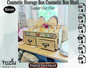 Scatola per cosmetici in legno tagliata al laser, file vettoriale in formato svg cdr dxf