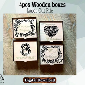 Laser Cut 4pcs Wooden Boxes Vector File svg cdr dxf ai pdf eps