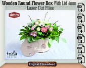 Laser Cut Wooden Round Flower Box With Lid 4mm Vector File Svg Cdr Dxf