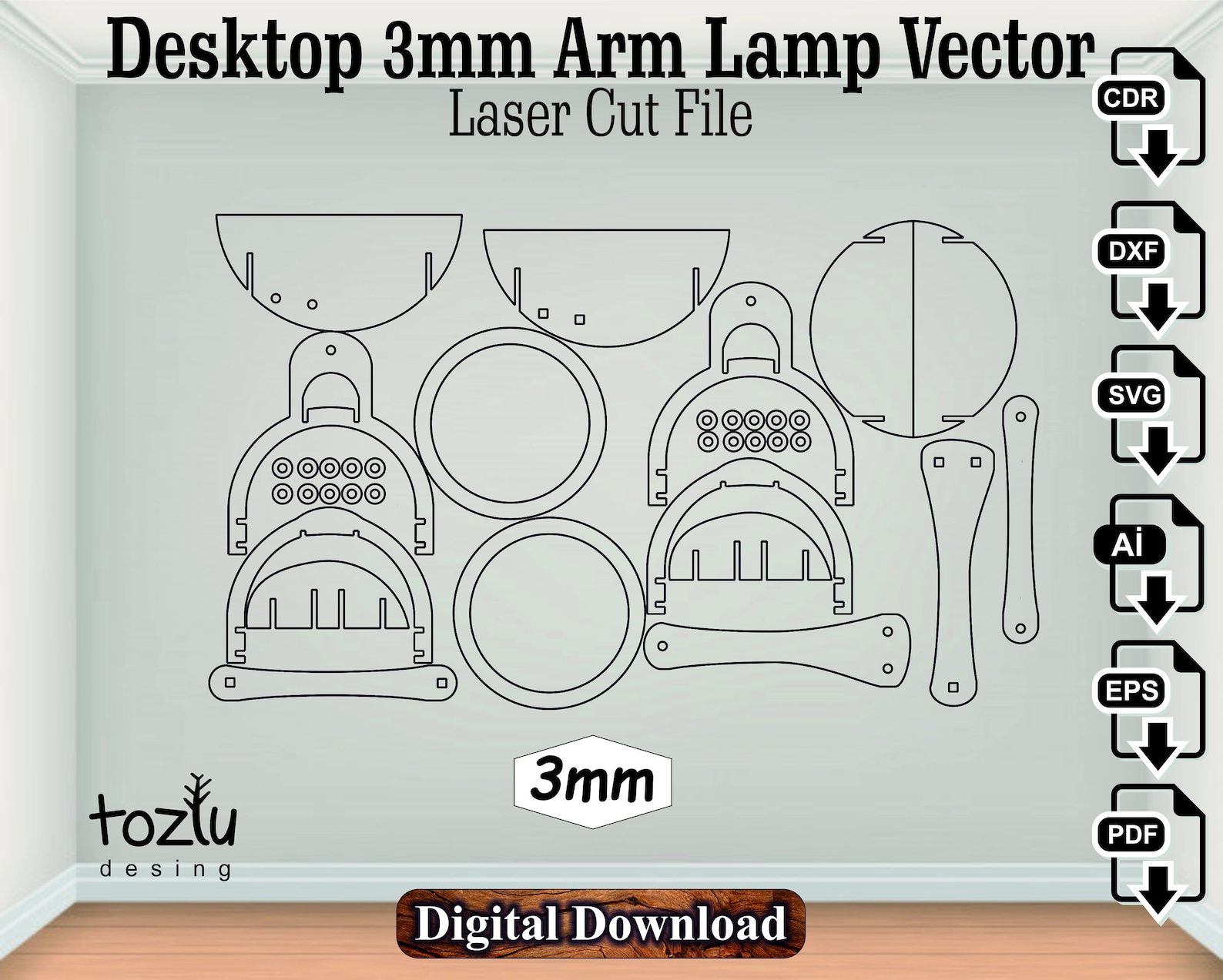 Laser Cut Arm Lamp Desing Vector File Svg Cdr Dxf | Etsy